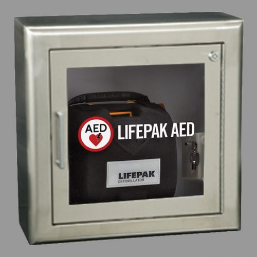 AED Wall Cabinet with Alarm & Strobe-White Surface Mount 